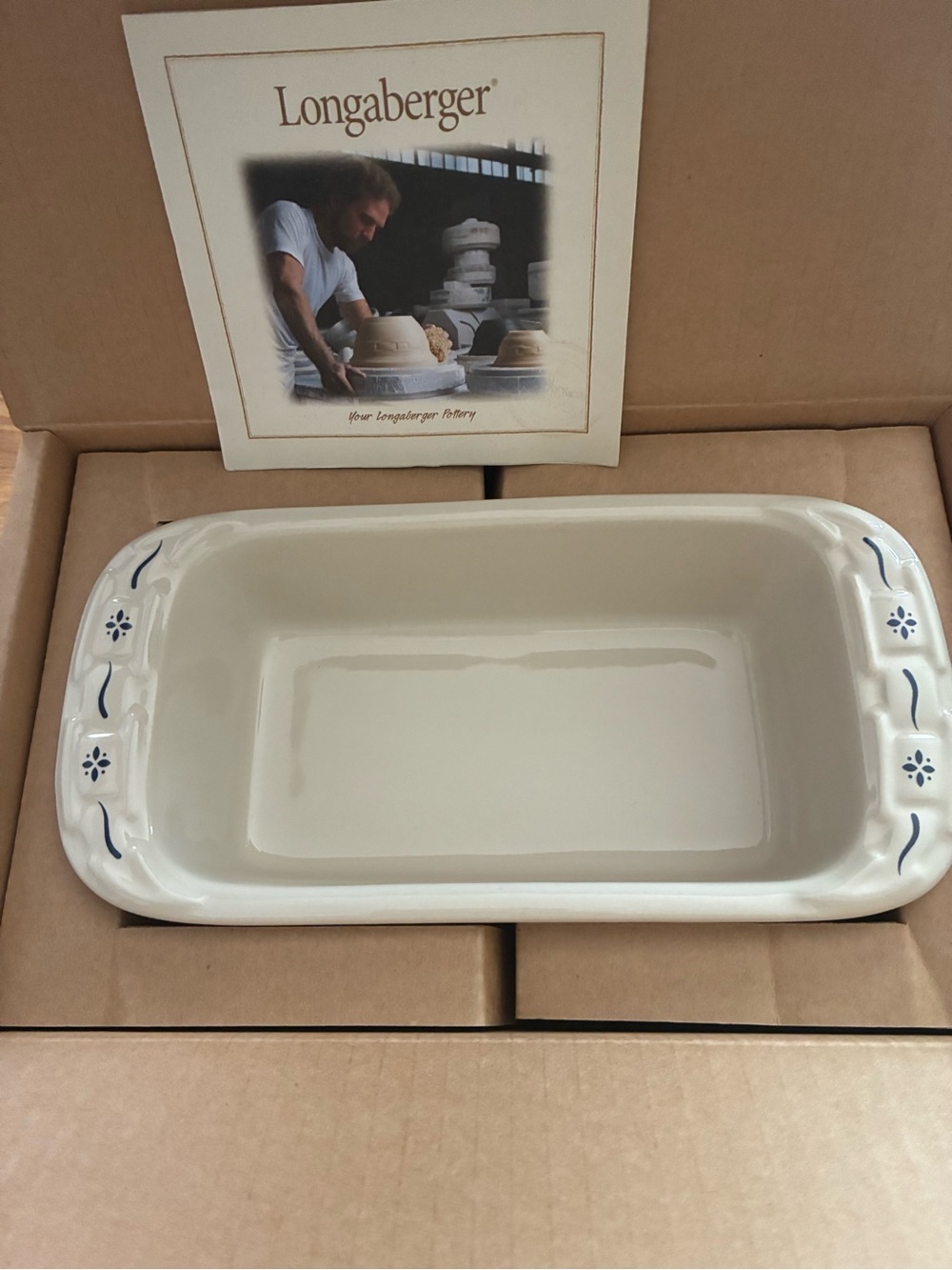Longaberger Woven Traditions Small Loaf Dish- Baker with Blue Floral Trim- NEW